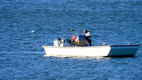 Fisherman dumping clam shells Stock Footage 142325876