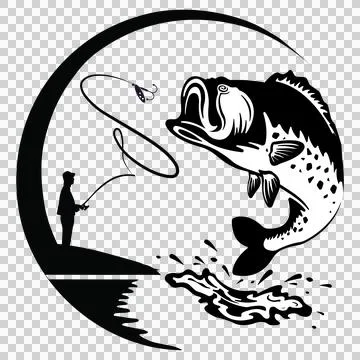 Fisherman Fish Catching Large Jumping fishing rod hook water Stock Illustration