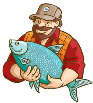 Fisherman with fish 库存插图