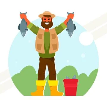 Fisherman-with-fish Stock Illustration
