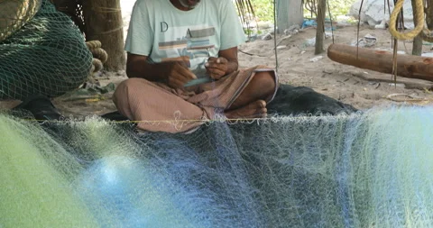 Fisherman Hands Making Net Stock Footage 279216465