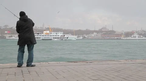Fisherman in Istanbul Stock Footage 59580002