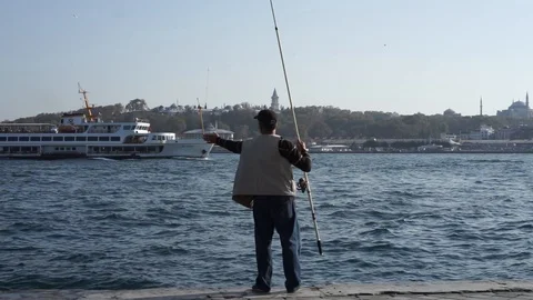 Fisherman in Istanbul Stock Footage 88323119