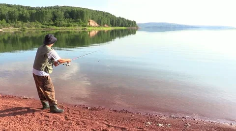 Fisherman on lake Stock Footage 41835245