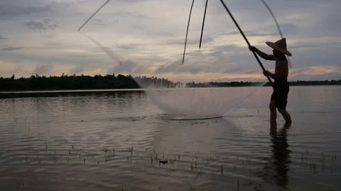 Fisherman on the lake Stock Footage 77896615