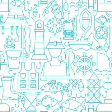 Fisherman Line Seamless Pattern Illustrazione stock