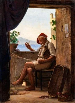 A fisherman on a loggia.. Stock Illustration