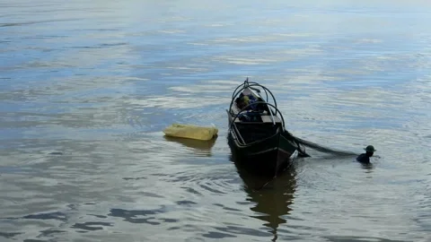 A fisherman is looking for fish in a boat Video stock 280953685