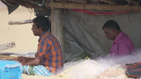 Fisherman with net Video stock 144583933