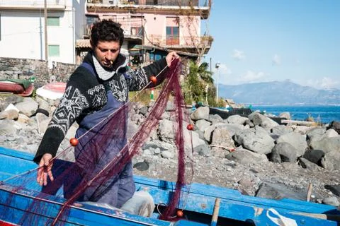 Fisherman with nets Stock Photos