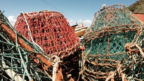 Fisherman nets stacked Stock Footage 109199377