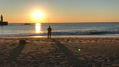Fisherman at ocean Video stock 169408067