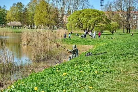 Fisherman in the park Stock Photos