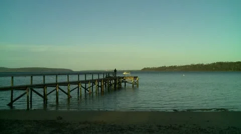 Fisherman On Pier Stock Footage 10564618