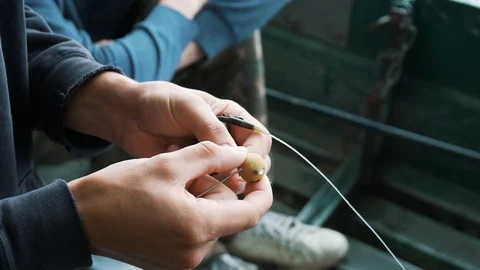 Fisherman Preparing The Bait Stock Footage 96165517