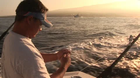 Fisherman Preparing Lines in Route Stock Footage 22330317