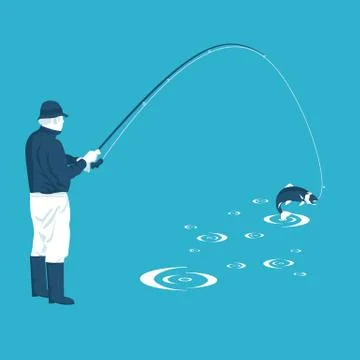 Fisherman pulls the catch Stock Illustration