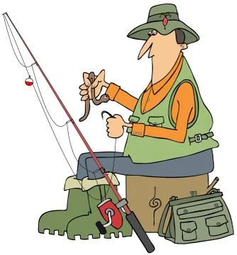 Fisherman putting a worm on a hook Stock Illustration