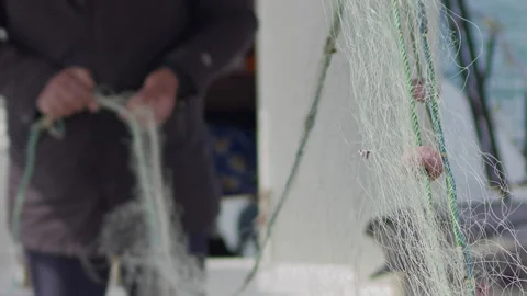 Fisherman Repairs Fishnets Stock Footage 269471502