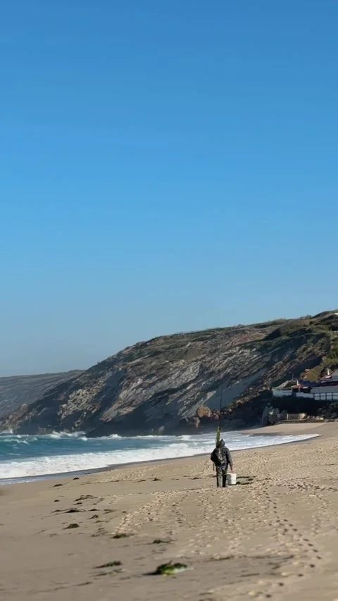 Fisherman Returning Along the Coast. Stock Footage 327039376