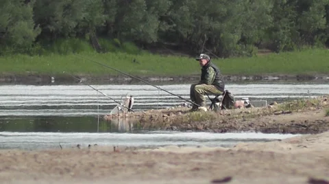 Fisherman on the river Stock Footage 42539720