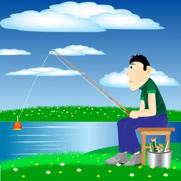 Fisherman on river Stock Illustration