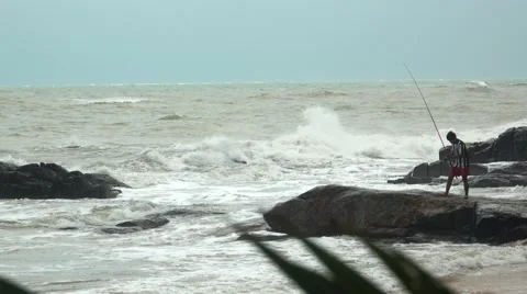 Fisherman in Rough Seas Stock Footage 64057687