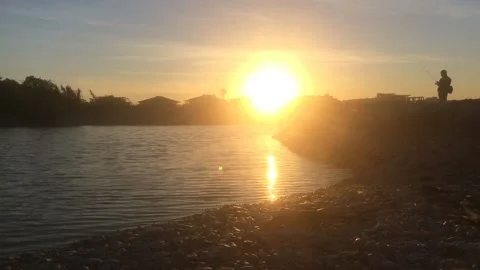 Fisherman' s timelapse  at sunset Video stock 130839573