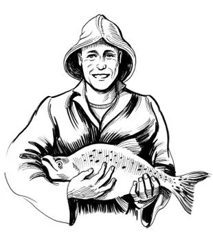 Fisherman with salmon fish Stock Illustration