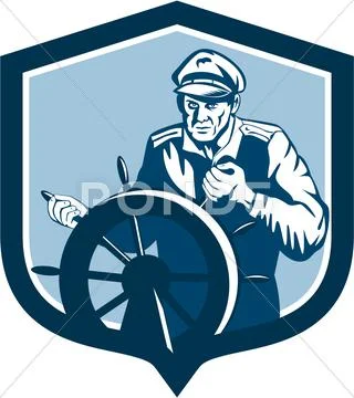 Fisherman sea captain shield retro Stock Illustration