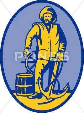 Fisherman ship captain at the wheel Stock Illustration
