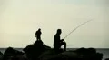 Fisherman Silhouette, Fishermen, Black Sea Coastline HD Footage
