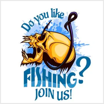 Fisherman - skull and hook. Do you like fishing. Stock Illustration