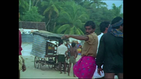 Fisherman sorting through their catch on a beach in Kerala, India Video stock 240056200