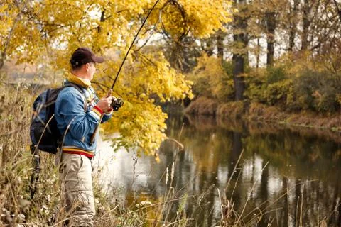 Fisherman with spinning. Foto stock
