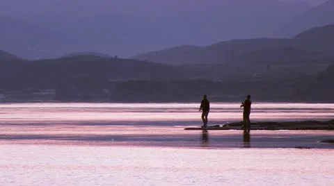 The fisherman, sunset, sea, sun Stock Footage 21036623