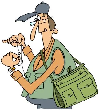 Fisherman threading a hook Stock Illustration