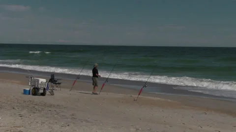Fisherman with Three Poles in the Atlantic Stock Footage 35368126