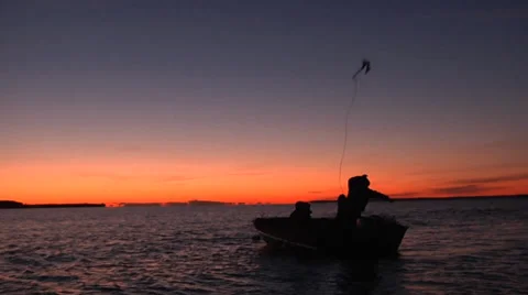 Fisherman Throwing Anchor Stock Footage 34174446