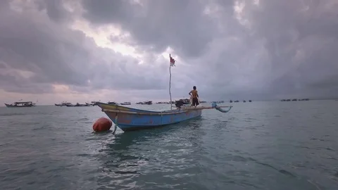 Fisherman Throwing Net Stock Footage
