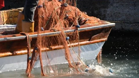 Fisherman throwing a net into the sea Video stock 140408341