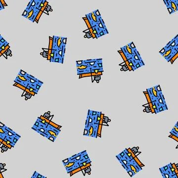 Fisherman trash filled river vector seamless pattern Stock Illustration