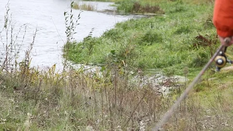 The fisherman walking to the river Stock Footage 72039832