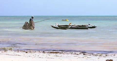 Fisherman by the work, Zanzibar Stock Footage 148776853