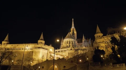 Fisherman's Bastion by night Video stock 129372345