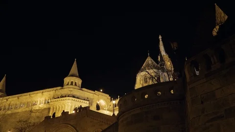 Fisherman's Bastion by night Stock-Footage 129372355