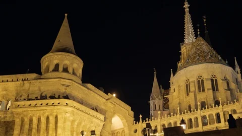 Fisherman's Bastion by night Video stock 129375205