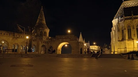 Fisherman's Bastion by night Stock Footage 129376039