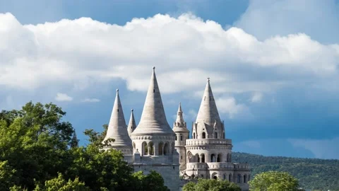 Fisherman's bastion with rolling clouds and sunshine, time lapse- time lapse Stock Footage 209619882