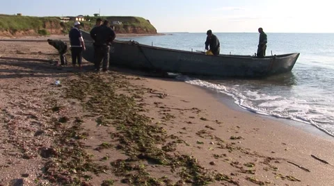 Fishermans on the shore Stock Footage 41211266
